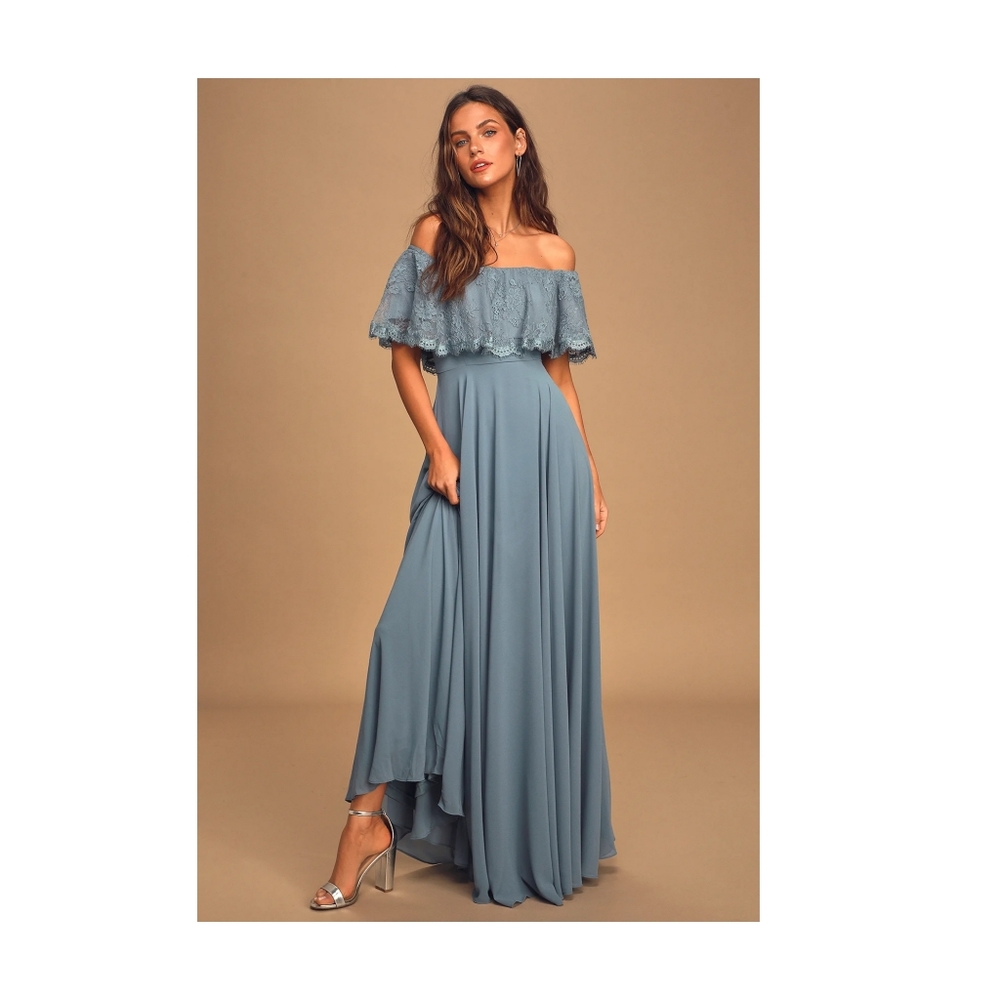 Lulu's Everlasting Love Dusty Blue Lace Dress